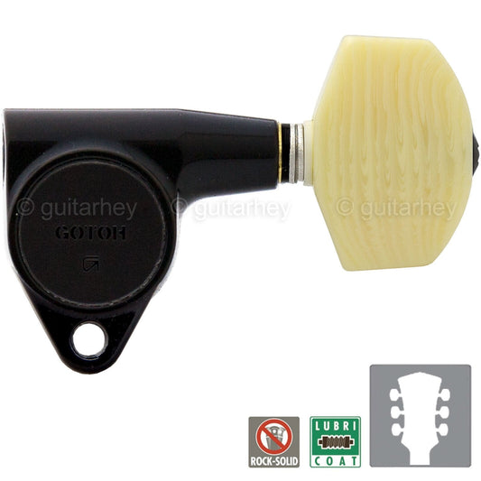 NEW Gotoh SG301-M01 L3+R3 Tuners w/ LARGE Ivory Buttons Tuning Keys 3x3 - BLACK