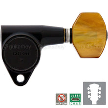 Load image into Gallery viewer, NEW Gotoh SG301-P8 L3+R3 Tuners w/ SMALL Amber Buttons Tuning Keys 3x3 - BLACK