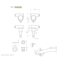 Load image into Gallery viewer, NEW Gotoh SG301-P8 L3+R3 Tuners w/ SMALL Amber Buttons Tuning Keys 3x3 - BLACK