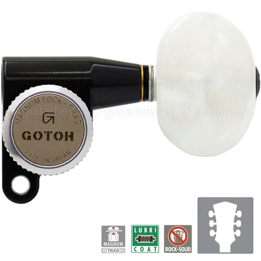 NEW Gotoh SG360-P1 MGT Locking Tuners L3+R3 w/ LARGE Pearl Buttons 3x3 - BLACK
