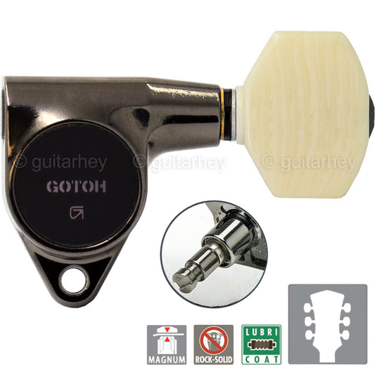 NEW Gotoh SG301-M07 MG Locking Tuners SMALL Ivory Buttons Set 3x3 - COSMO BLACK