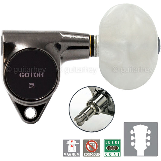 NEW Gotoh SG301-P1 MG Locking Tuners LARGE Pearloid Buttons Set 3x3, COSMO BLACK