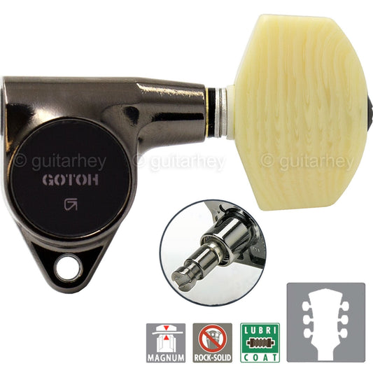 NEW Gotoh SG301-M01 MG Locking Tuners LARGE Ivory Buttons Set 3x3 - COSMO BLACK