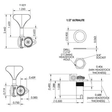 Load image into Gallery viewer, NEW Hipshot USA HB6 1/2&quot; Ultralite® Bass Tuning Y Key L3+R2 Set - SATIN CHROME