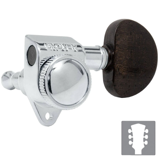 NEW Grover 502 LOCKING Tuners 3x3 Modern Gibson Les Paul EBONY Buttons CHROME