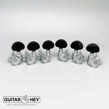 Load image into Gallery viewer, NEW Grover 502 LOCKING Tuners 3x3 Modern Gibson Les Paul EBONY Buttons CHROME