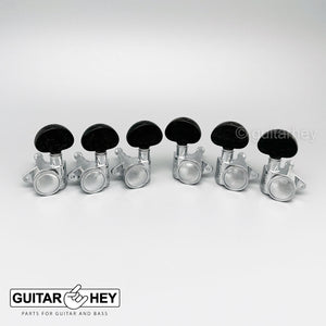 NEW Grover 502 LOCKING Tuners 3x3 Modern Gibson Les Paul EBONY Buttons CHROME