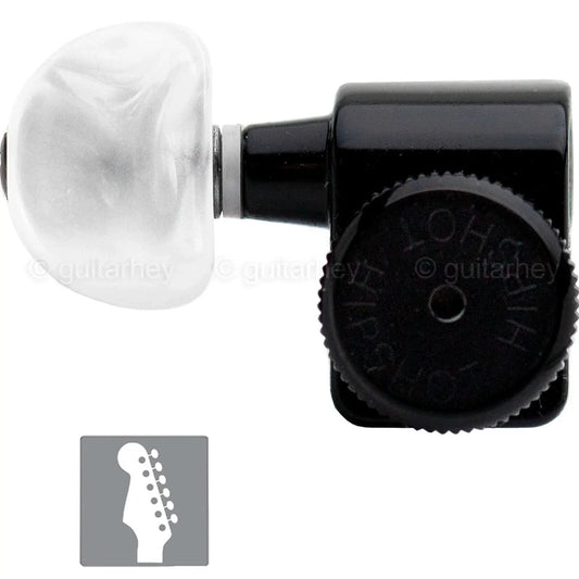 NEW Hipshot STAGGERED PEARL MOON Kit Fender® Directrofit™ LOCKING LEFTY - BLACK