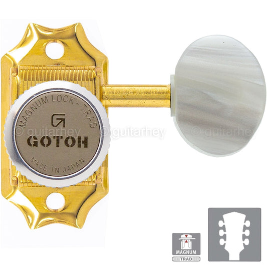 NEW Gotoh SD90-P5W MGT MAGNUM LOCKING Tuners L3+R3 PEARLOID Buttons 3x3 - GOLD