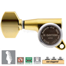 Load image into Gallery viewer, NEW Gotoh SG381-07 MGT 6 in Line NON-STAGGERED Locking Tuners LEFT-HANDED - GOLD