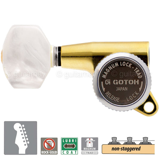 NEW Gotoh SG381-P7 MGT 6 in Line NON-STAGGERED Locking Tuners LEFT-HANDED - GOLD