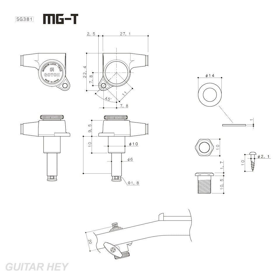 NEW Gotoh SG381-M07 MGT 6 in Line NON-STAGGERED Locking Tuners LEFTY Hand CHROME