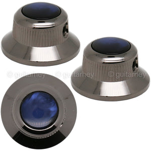 NEW (3) Q-Parts UFO Guitar Knobs KBU-0757 Acrylic Blue Pearl on Top, COSMO BLACK