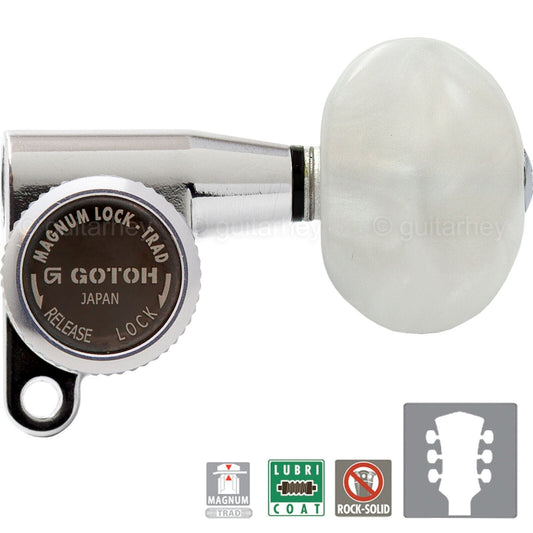 NEW Gotoh SG360-P1 MGT L3+R3 Locking Tuners w/ LARGE PEARL Buttons 3x3 - CHROME