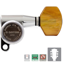 Load image into Gallery viewer, NEW Gotoh SG360-P8 MGT L3+R3 Locking Tuners w/ SMALL AMBER Buttons 3x3 - CHROME