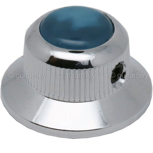 NEW (1) Q-Parts UFO Guitar Knob KCU-0770 Acrylic Aqua Pearl on Top - CHROME