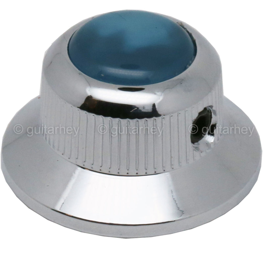 NEW (1) Q-Parts UFO Guitar Knob KCU-0770 Acrylic Aqua Pearl on Top - CHROME