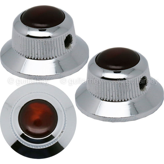 NEW (3) Q-Parts UFO Guitar Knobs KCU-0761 Acrylic Brown Pearl on Top - CHROME