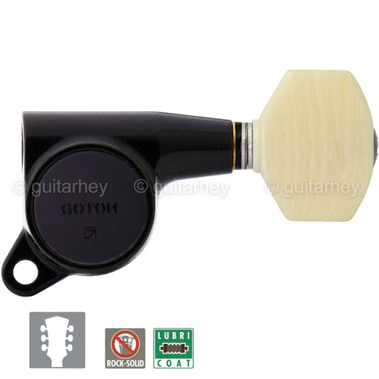 NEW Gotoh SG381-M07 MIJ L3+R3 Set Tuners IVORY Style Buttons 3x3 - BLACK