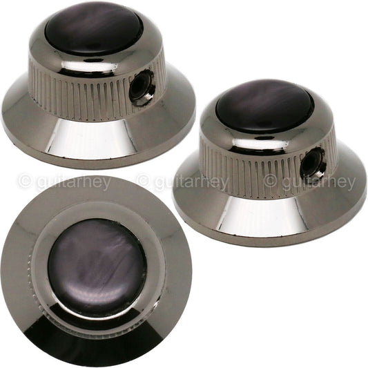 NEW (3) Q-Parts UFO Guitar Knobs KBU-0748 Acrylic Black Pearl on Top COSMO BLACK