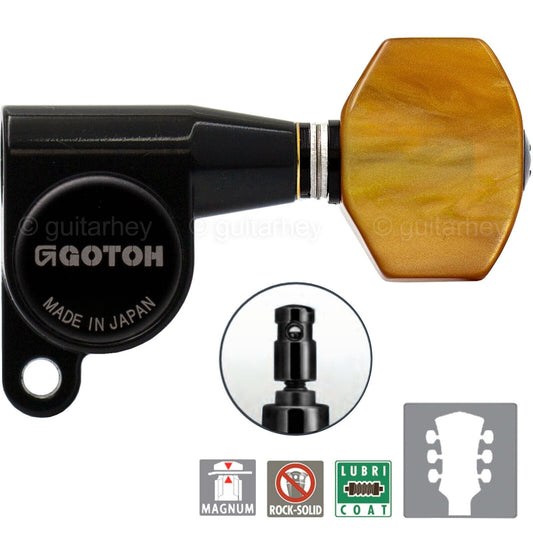 NEW Gotoh SG360-P8 MG Magnum Locking Tuners L3+R3 AMBER Buttons Set 3x3 - BLACK