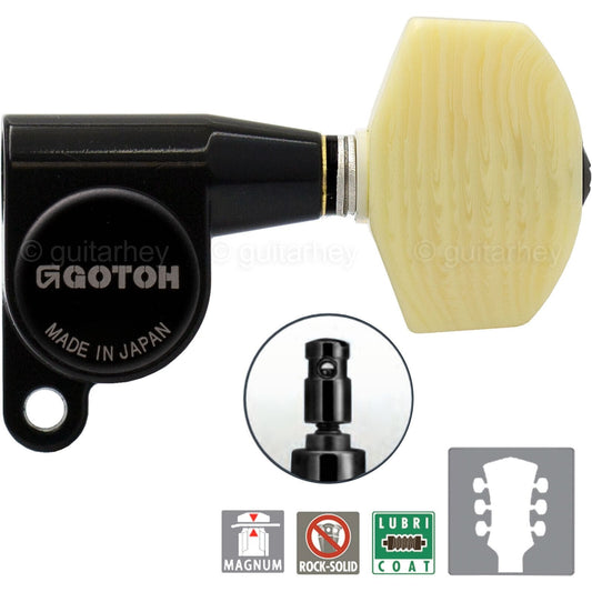 NEW Gotoh SG360-M01 MG Magnum Locking Tuners L3+R3 IVORY Buttons Set 3x3 - BLACK