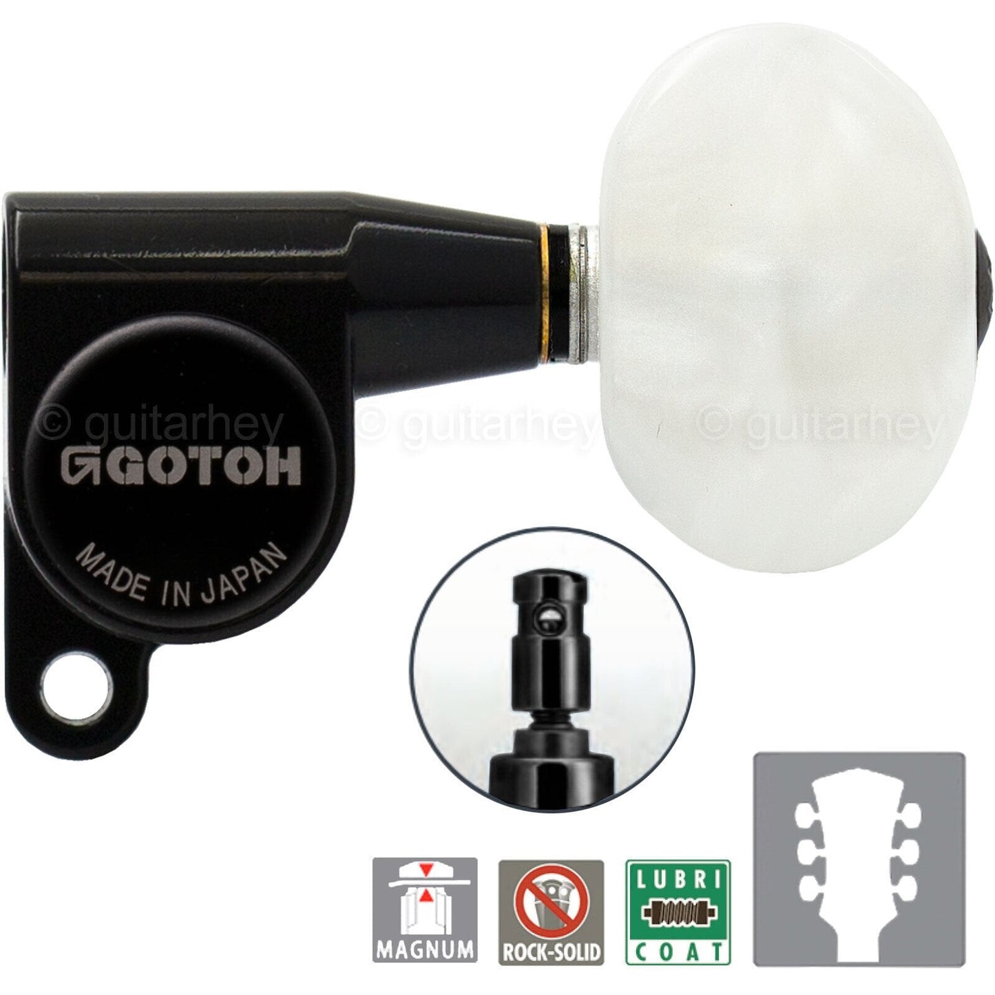 NEW Gotoh SG360-P1 MG Magnum Locking Tuners L3+R3 PEARL Buttons Set 3x3 - BLACK