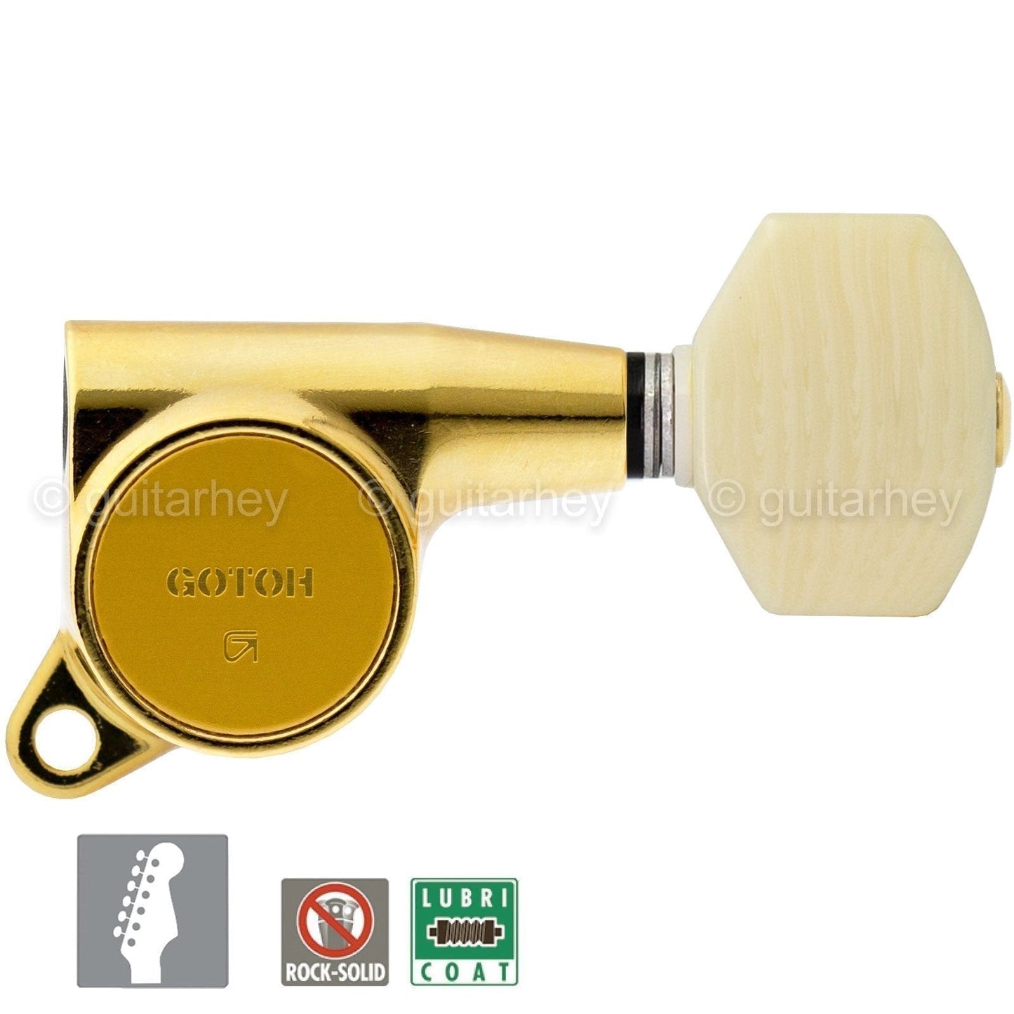 NEW Gotoh SG381-M07 MIJ 6 in Line Set Tuners IVORY Style Buttons - GOLD