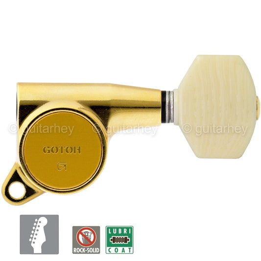 NEW Gotoh SG381-M07 MIJ 6 in Line Set Tuners IVORY Style Buttons - GOLD