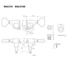 Load image into Gallery viewer, NEW Gotoh SGL510Z-P8 MGT Locking Tuning Keys, 21:1 Ratio Set 3x3 - COSMO BLACK
