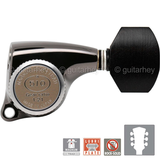 NEW Gotoh SGL510Z-EN07 MGT Locking Tuning Keys, 21:1 Ratio Set 3x3 - COSMO BLACK