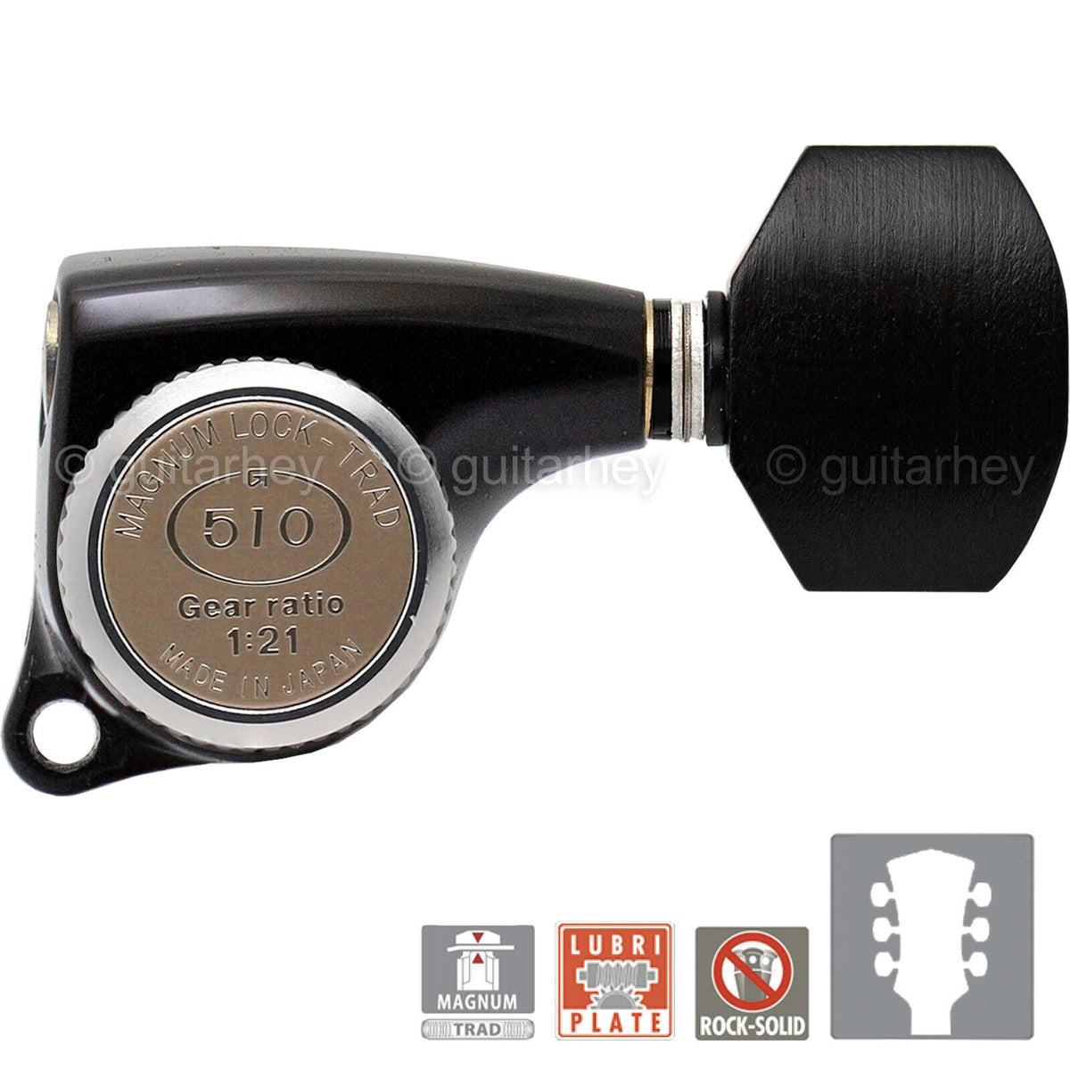 NEW Gotoh SGL510Z-EN07 MGT DELTA Locking Tuning Keys, 21:1 Ratio Set 3x3 - BLACK