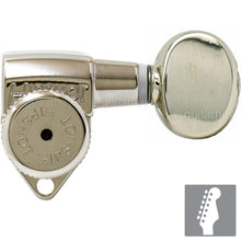 Load image into Gallery viewer, NEW Hipshot LOCKING Tuners 6 in line STAGGERED w/ SMALL OVAL Buttons - NICKEL