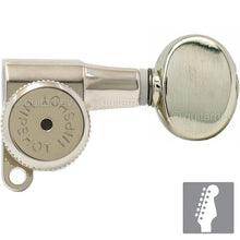 Load image into Gallery viewer, NEW Hipshot 6-in-Line LOCKING Tuners STAGGERED Set w/ OVAL Buttons - NICKEL