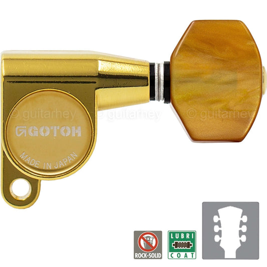 NEW Gotoh SG360-P8 Mini Tuning Keys w/ Small AMBER Buttons Tuners Set 3x3 - GOLD