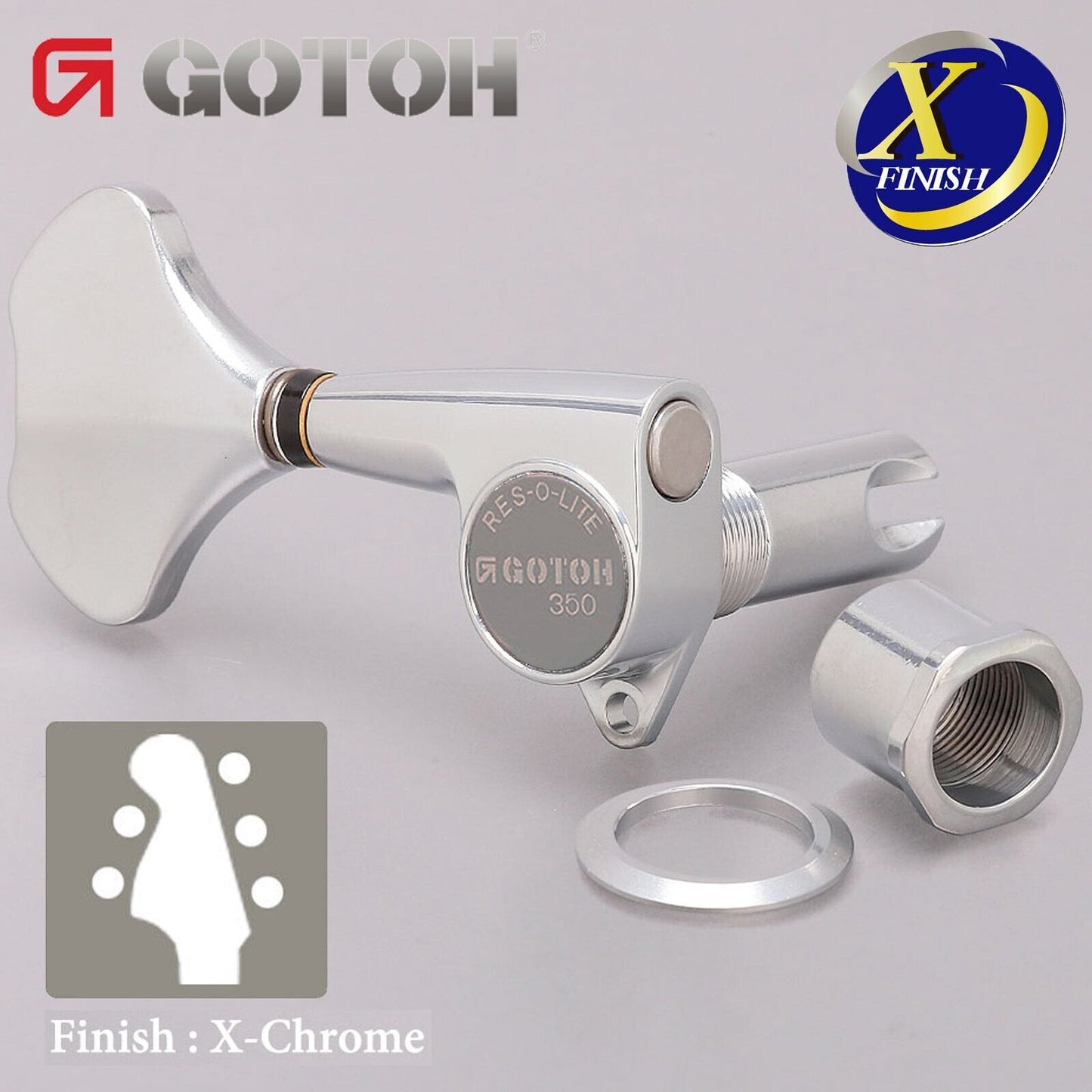 NEW Gotoh GB350 RES-O-LITE Aluminum Bass 5-String Tuning Keys L2+R3 Set X-CHROME