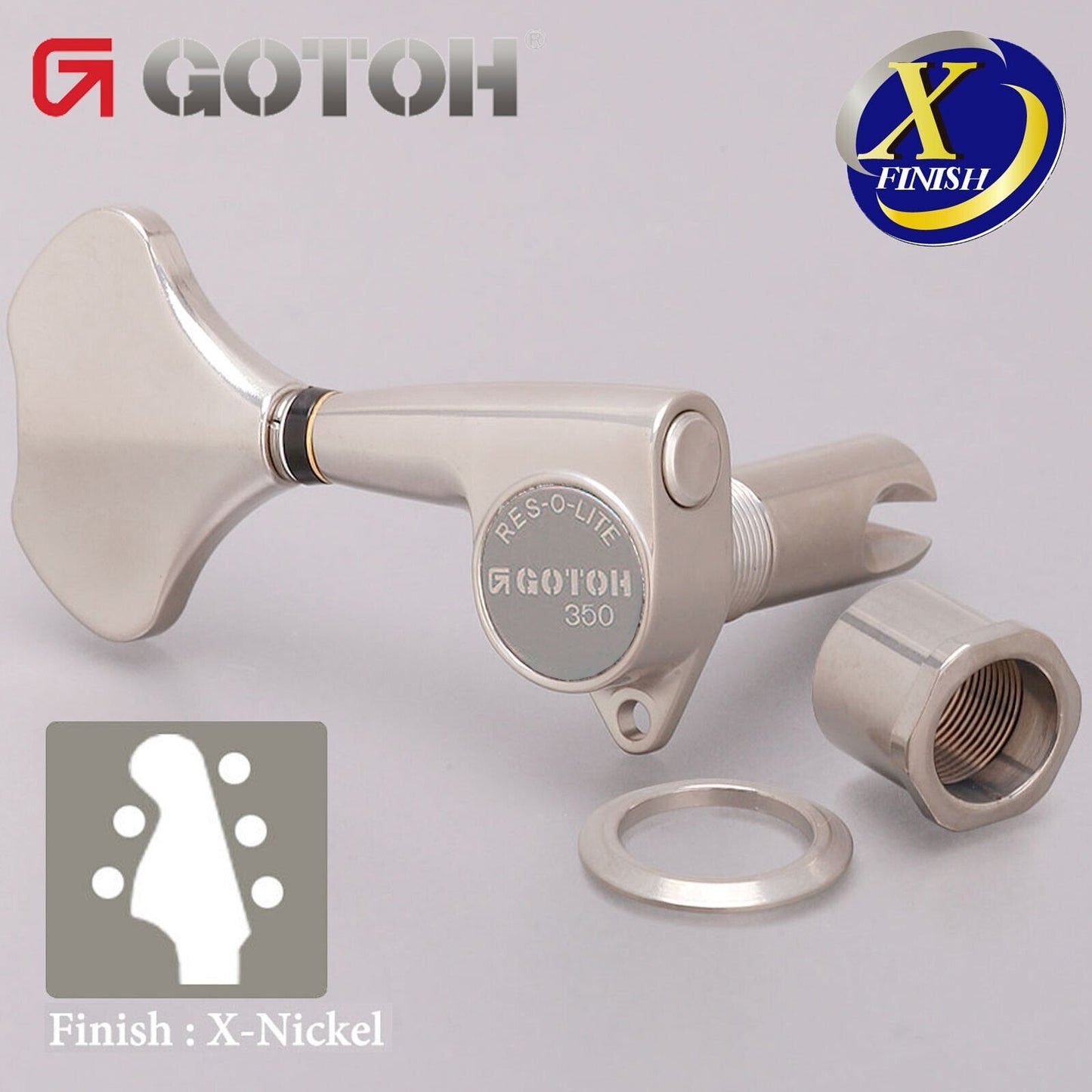 NEW Gotoh GB350 RES-O-LITE Aluminum Bass 5-String Tuning Keys L2+R3 Set X-NICKEL