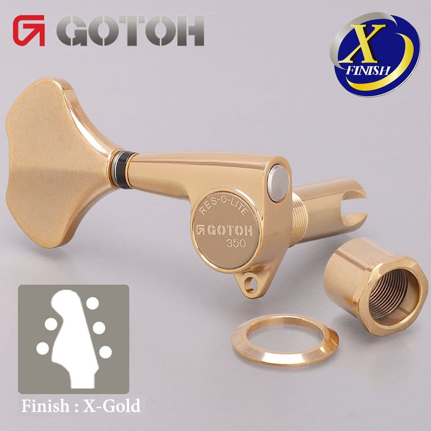 NEW Gotoh GB350 RES-O-LITE Aluminum Bass 5-String Tuning L2+R3 - ANTIQUE X-GOLD