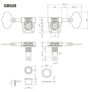 NEW Gotoh Res-O-Lite GB528 Vintage Style Bass 4-in-Line Set Lightweight X-NICKEL