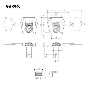 Gotoh GBR640 Res-O-Lite Reverse Wind Bass Tuners 4 In-Line Right Handed - GOLD