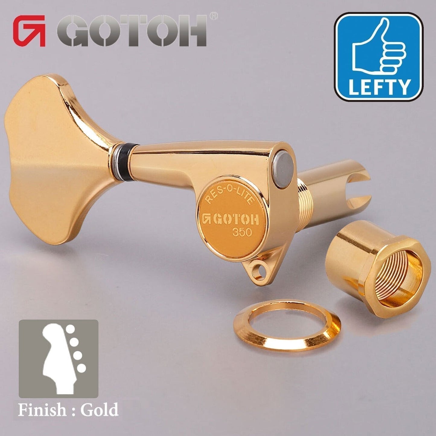 NEW Gotoh GB350 RES-O-LITE Aluminum TREBLE Side 4-in Line Tuning Keys Set - GOLD