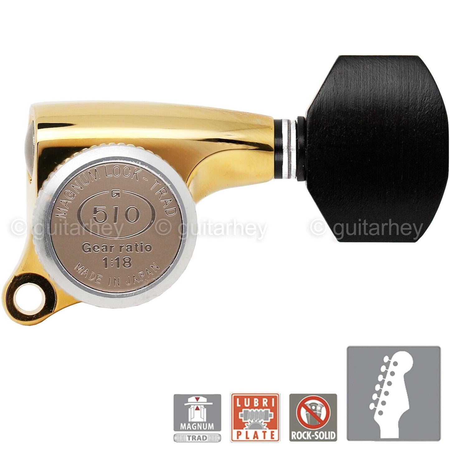 NEW Gotoh SGS510Z-EN07 MGT 6 in line Locking Tuners Set w/ EBONY Buttons - GOLD