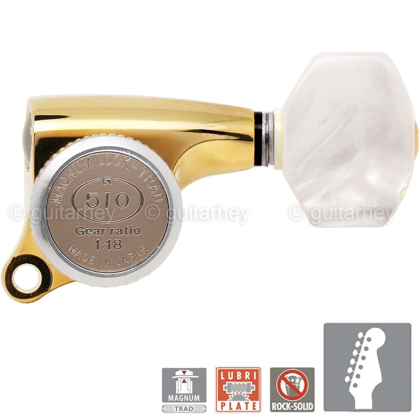 NEW Gotoh SGS510Z-P7 MGT 6 in line Locking Tuners Set w/ Pearloid Buttons - GOLD