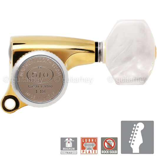 NEW Gotoh SGS510Z-P7 MGT 6 in line Locking Tuners Set w/ Pearloid Buttons - GOLD