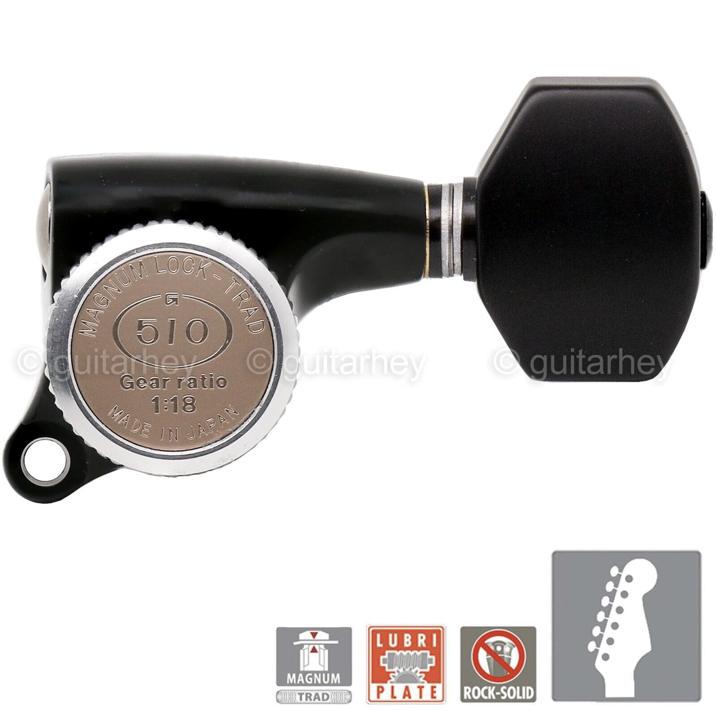 NEW Gotoh SGS510Z-B07 MGT 6 in line Locking Tuners Set w/ Plastic Buttons, BLACK