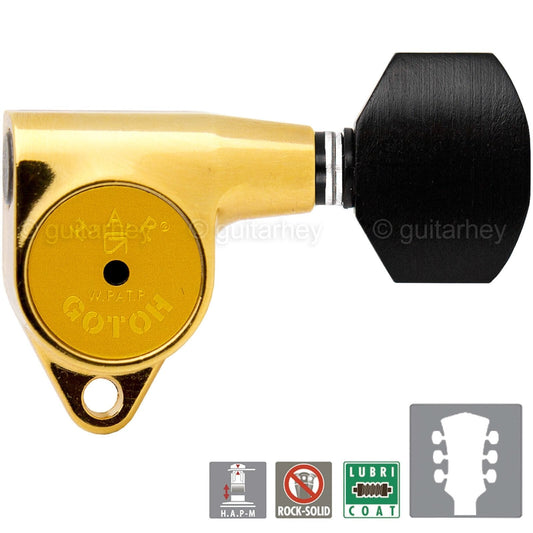 NEW Gotoh SG301-EN07 HAPM Adjustable Post Height Locking EBONY Buttons 3x3, GOLD