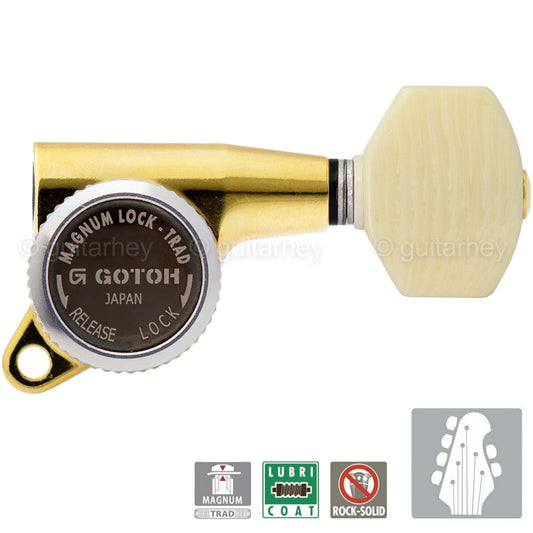 NEW Gotoh SG381-M07 MGT L4+R2 Set Mini Locking Tuners Tuning IVORY Keys 4x2 GOLD