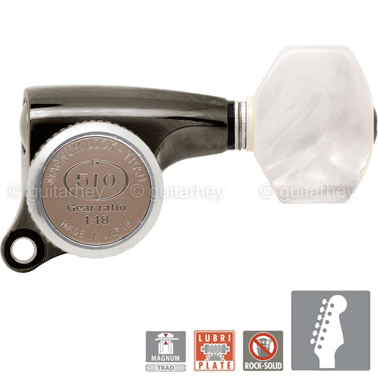 NEW Gotoh SGS510Z-P7 MGT 6 in line Set LOCKING w/ PEARL Buttons - COSMO BLACK