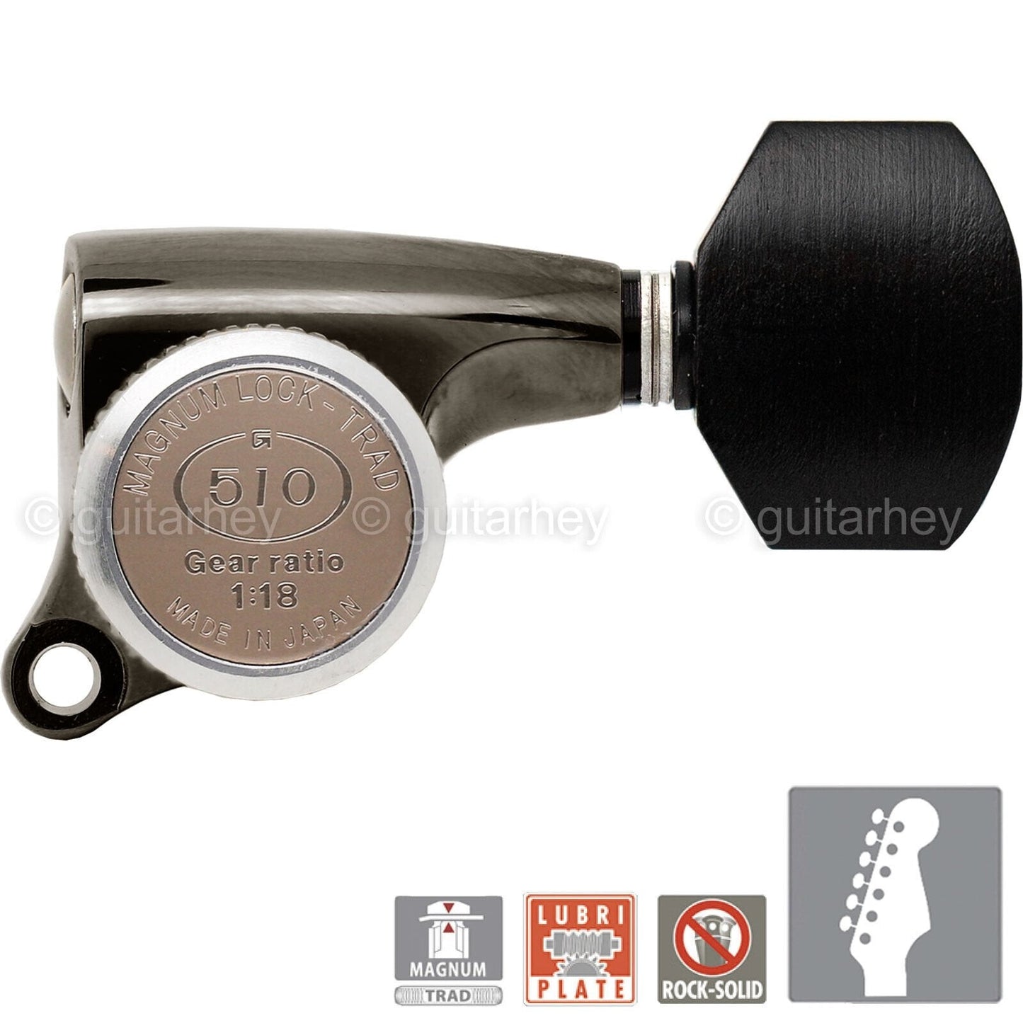 NEW Gotoh SGS510Z-EN07 MGT 6 in line Set LOCKING w/ EBONY Buttons - COSMO BLACK