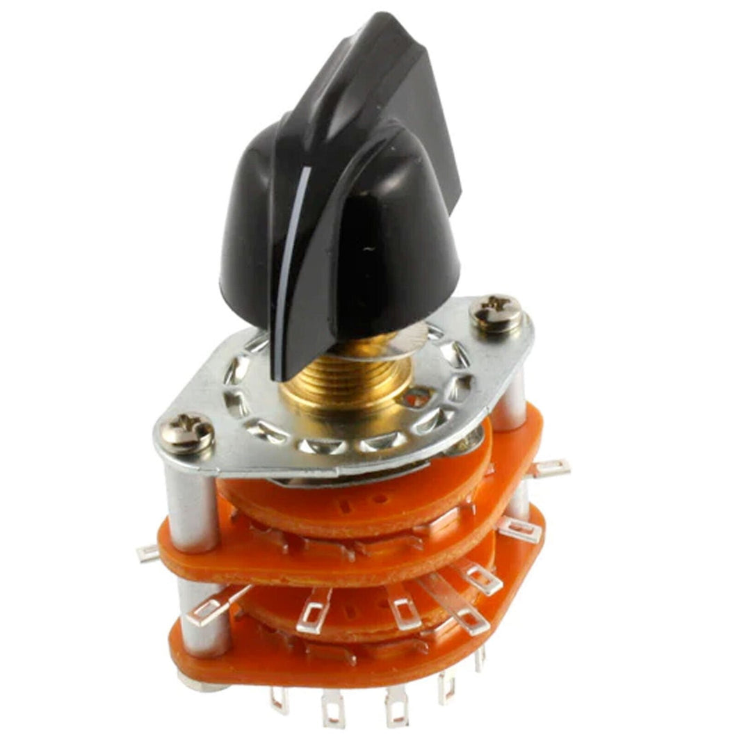 NEW 6-position Rotary Switch , 4-pole Solid Shaft With Black Pointer Knob